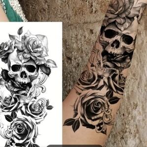 Skull and Roses Temporary Tattoo Sheet